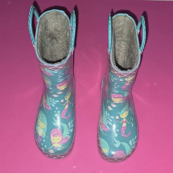 Mermaid Wellies Gray Fleece Lined Rain Boots w/easy-on handles ✨️ Trim, 9/10 - Picture 3 of 15